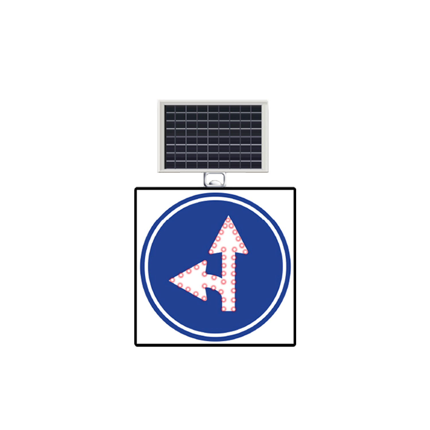 ileri ve Sola Mecburi Yön Levhası Güneş Enerjili Ledli Uyarı Trafik Levhası TT-35e