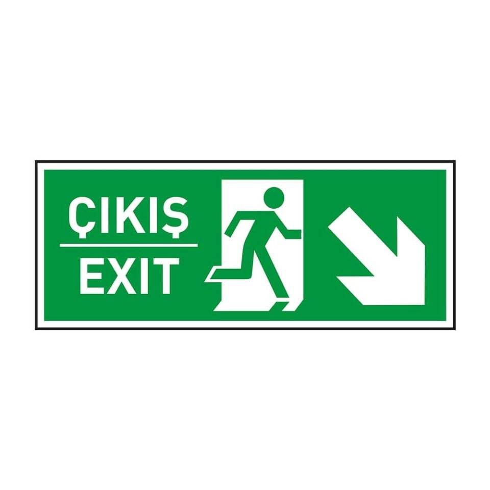 Acil Durum Levhası Exit-Exit-Çıkış Sağ Aşağı Ok Fotolümenli Levha (3mm Dekota)