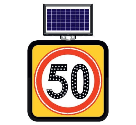Azami Hız Sınırlaması 50 km Güneş Enerjili Ledli Solar Trafik Levhası