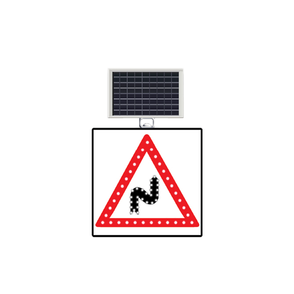 Sola Tehlikeli Devamlı Viraj Güneş Enerjili Ledli Devamlı Virajlar Levhası