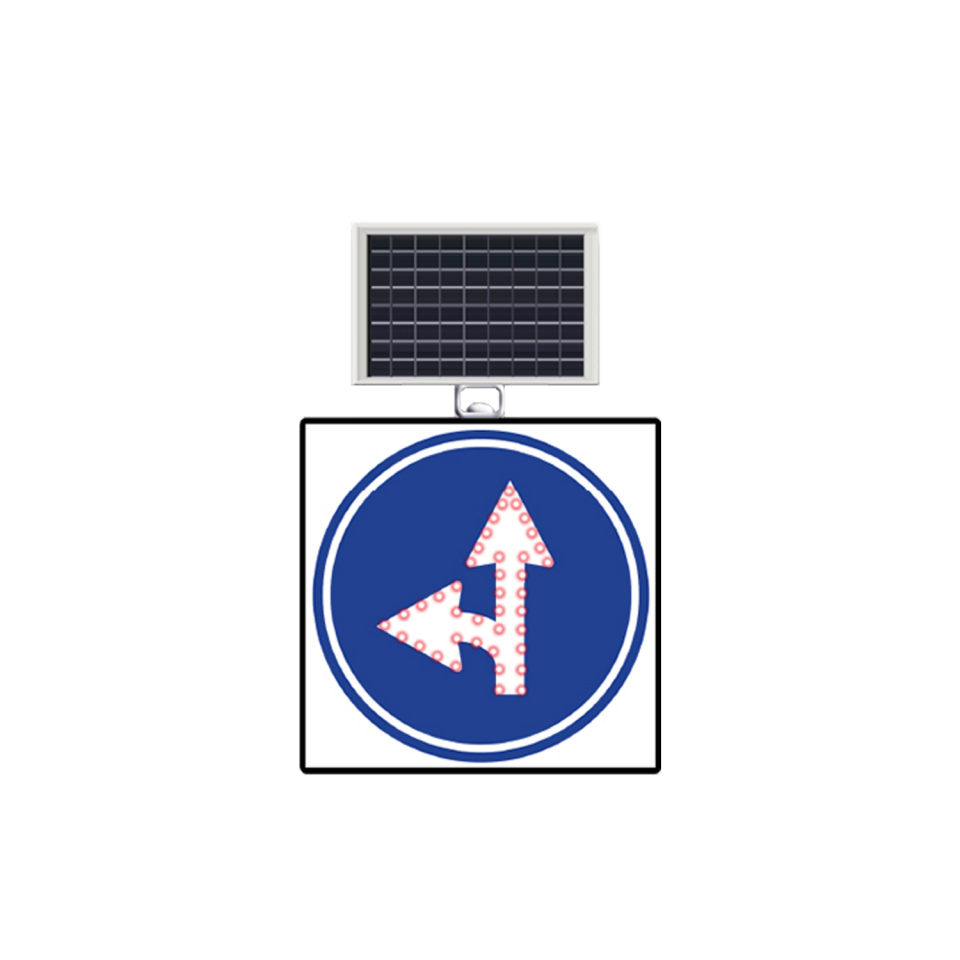 ileri ve Sola Mecburi Yön Levhası Güneş Enerjili Ledli Uyarı Trafik Levhası TT-35e