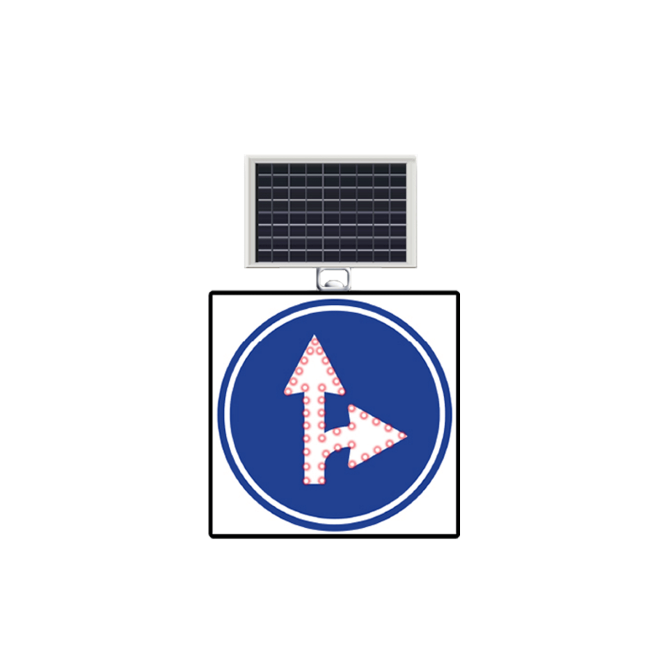 ileri ve Sağa Mecburi Yön Levhası Güneş Enerjili Ledli Uyarı Trafik Levhası TT-35d