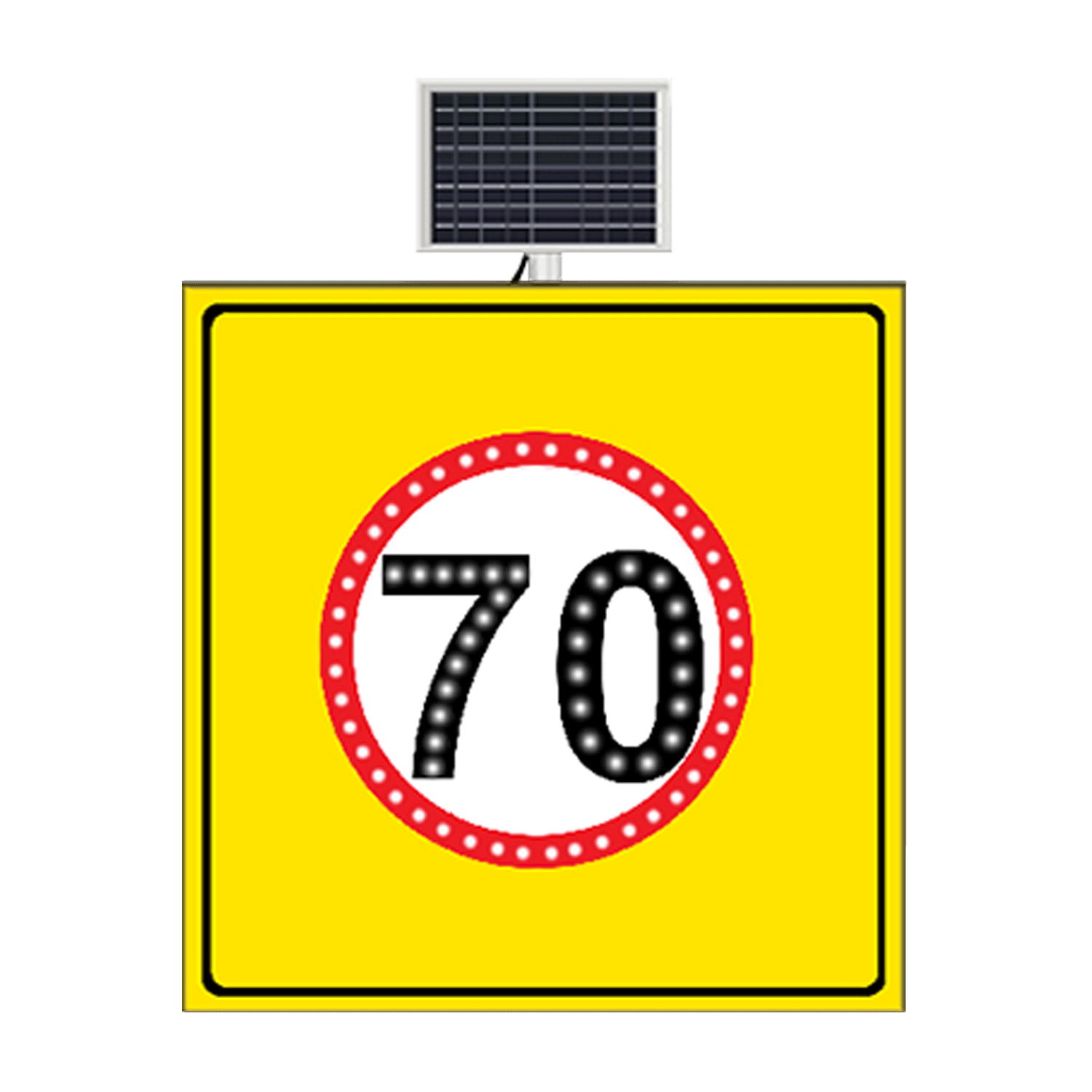 Hız Sınırı 70 km Tabelası Güneş Enerjili Ledli Bakım Uyarı Trafik Levhası