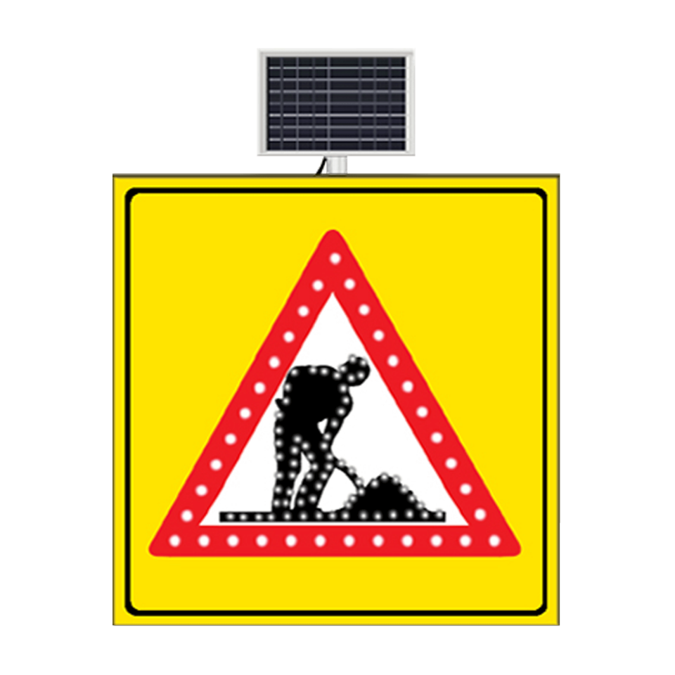 Yolda Çalışma Var Trafik İşareti Güneş Enerjili Ledli Çalışma Var Levhası