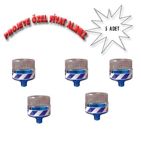 Işıklı Uyarı Flaşörü Güneş Enerjili Flaşör Yol Flaşörü Ledli Solar Uyarıcı Mavi Evelux 11821 FL M (5 ADET)