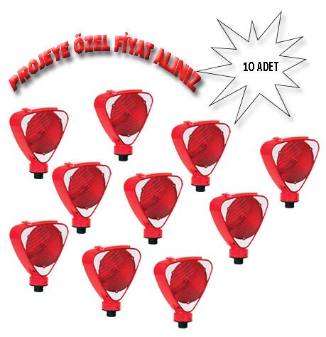 Işıklı Flaşör Güneş Enerjili Flaşör Üçgen Çakar Lamba Solar Trafik Flaşörü (Kırmızı) Evelux 11813 FL K (10 ADET)